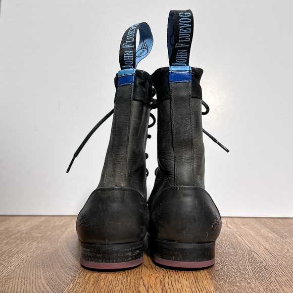 John Fluevog x Mini Cooper BBC Radio 6 Eyelet Black Leather Boots Mens US 7.5 - Picture 5 of 12